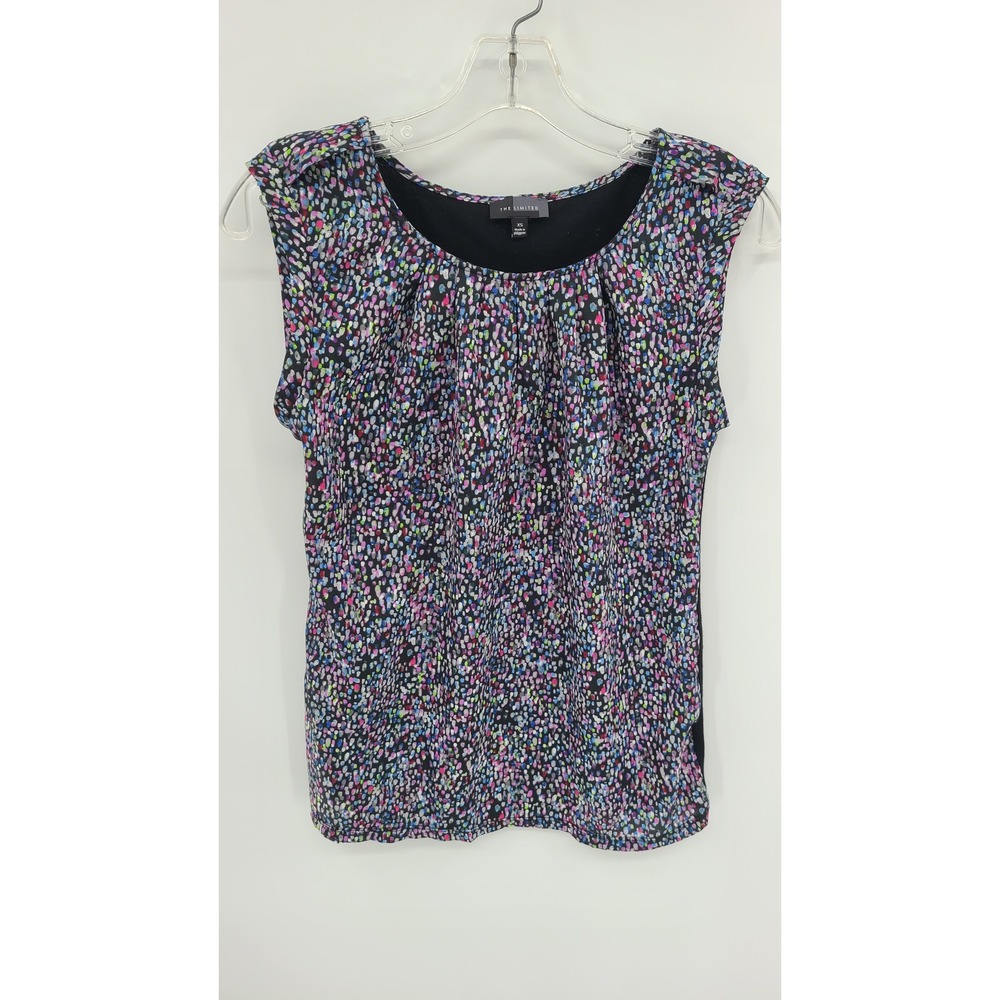 Retro THE LIMITED Women's Abstract‎ Mixed Media Blouse Top XS Black Multi Color